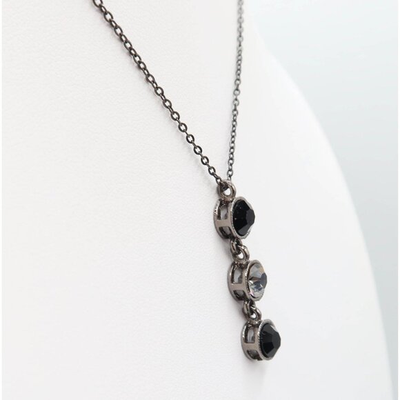 Gunmetal & Black Smokey Rhinestone Y Necklace Bracelet Drop Earring Set - Picture 4 of 10